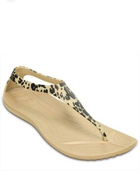 CROCS Sandals Sexi Flip Flop Excellent Thong Comfort Leopard Tan Women’s Size 4